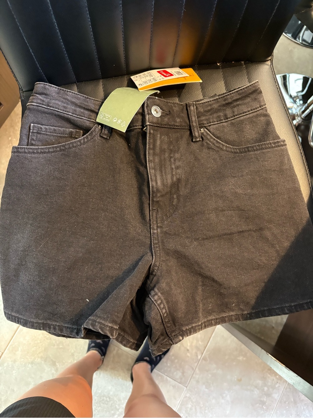 H&M High Waist Black Denim Shorts